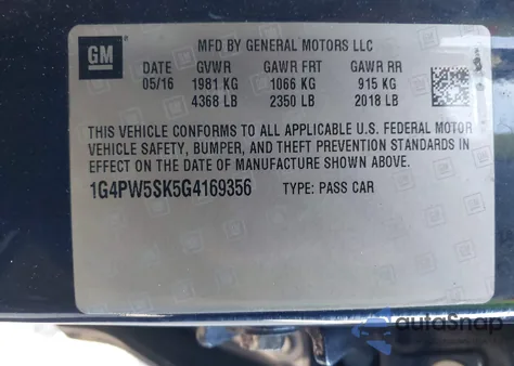 2016 Buick Verano Sport Touring Group из США, поврежденный, VIN 1G4PW5SK5G4169356